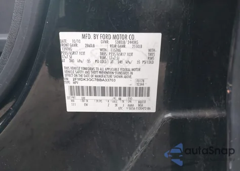 2011 Ford Edge Se from USA, damaged, VIN 2FMDK3GC7BBA33703